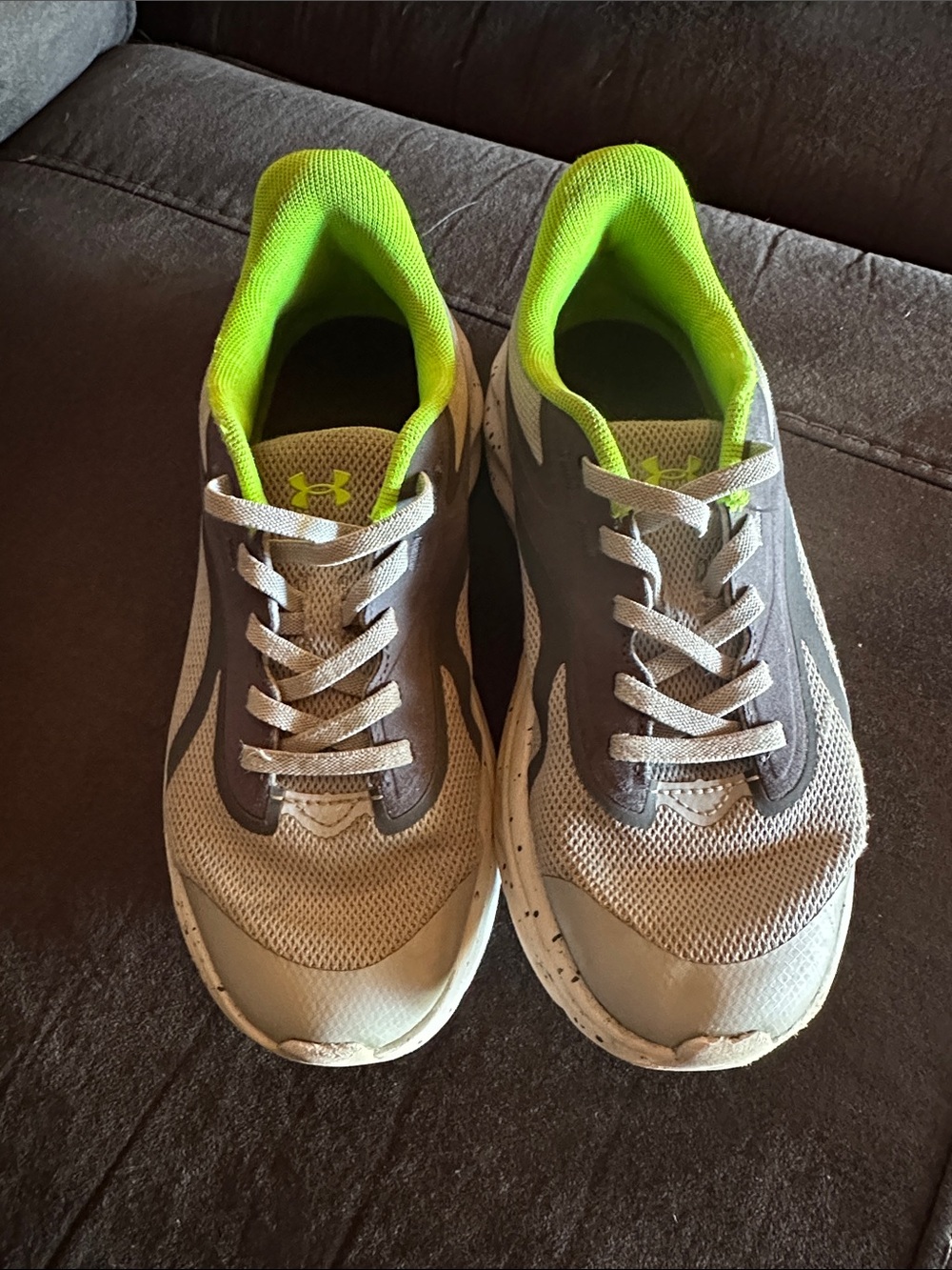 Under Armour Kids Gray Sneakers with Neon Green Lining
